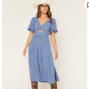 Angie Floral Knot Midi Dress Size Small Blue